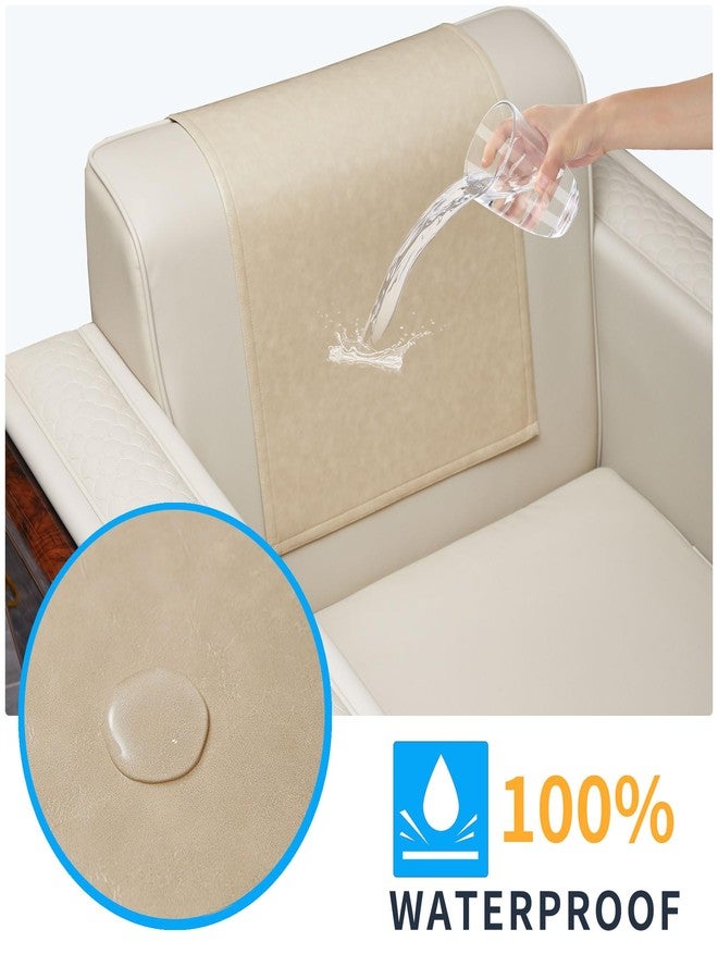 Hittun 2 Pieces Recliner Headrest Covers Protector Non Slip Waterproof Recliner Sofa Headrest Covers for Recliner Chair,Faux Leather Recliner Couch Headrest Protector for Sofa,Theater Seat (Beige, 2) - Image 3